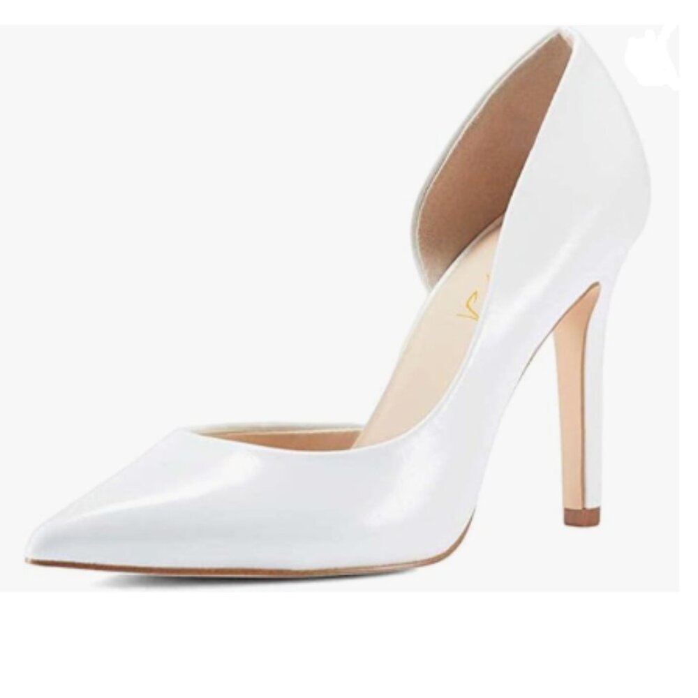 FOWT White Slip on Pointed Toe Pumps Stiletto High Heel D'orsays Office Shoes